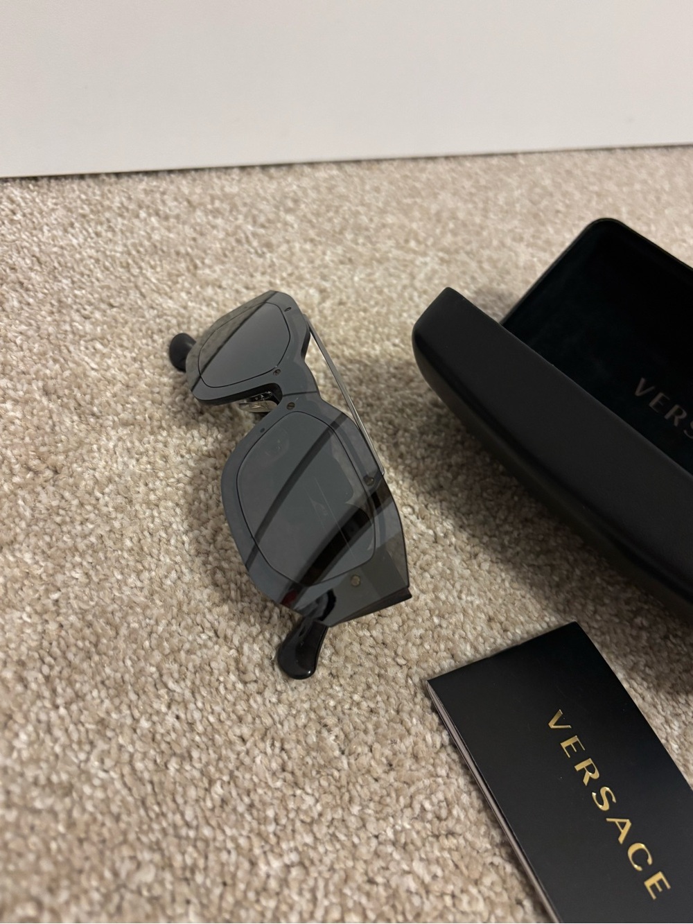 Versace Black Shield Sunglasses with Gray-Tinted Lens
